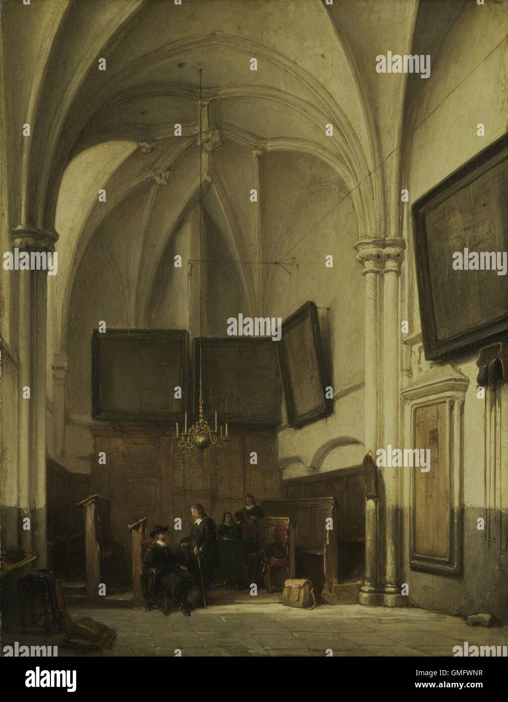 Sacristie de l'église de Saint Étienne à Nimègue, par Johannes Bosboom, 1850-91, la peinture hollandaise, huile sur panneau. Plusieurs hommes en costume du 17ème siècle sont recueillies dans le cadre de bancs d'nervuré gothique voûte. Quatre grands tableaux ornent les murs. L'église gothique médiéval a été consacrée en 1273. (BSLOC 2016 1 63) Banque D'Images Sacristie de l'église de Saint Étienne à Nimègue, par Johannes Bosboom, 1850-91, la peinture hollandaise, huile sur panneau. Plusieurs hommes en costume du 17ème siècle sont recueillies dans le cadre de bancs d'nervuré gothique voûte. Quatre grands tableaux ornent les murs. L'église gothique médiéval a été consacrée en 1273. (BSLOC 2016 1 63) Banque D'Images