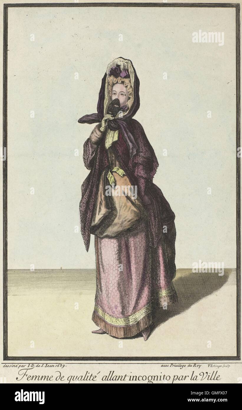 Dame de Ville Incognito, par Franz Ertinger, 1689, gravure, impression française. Impressions de mode qui a incorporé des histoires courtes sur le modèle à promouvoir de nouveaux styles. Dans ce cas, une femme anonyme quitte pour la ville vêtu d'un nouveau style de sur-vêtement appelé un manteau (BSLOC 2016 2 118) Banque D'Images Dame de Ville Incognito, par Franz Ertinger, 1689, gravure, impression française. Impressions de mode qui a incorporé des histoires courtes sur le modèle à promouvoir de nouveaux styles. Dans ce cas, une femme anonyme quitte pour la ville vêtu d'un nouveau style de sur-vêtement appelé un manteau (BSLOC 2016 2 118) Banque D'Images