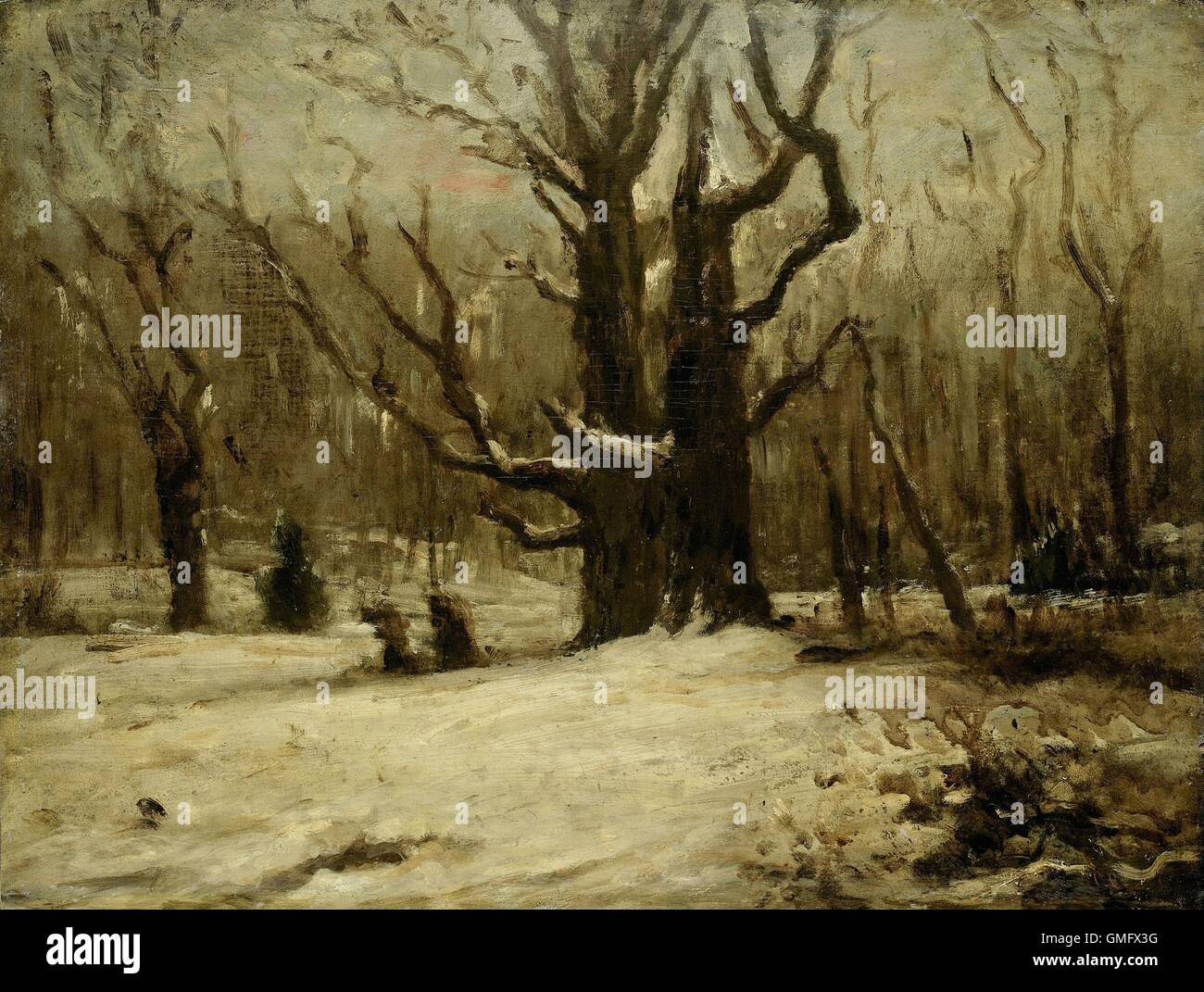 Paysage d'hiver, par Gustave Courbet, c. La peinture française, 1850-77, huile sur toile. Scène dans une forêt d'hiver (BSLOC 2016 2 14) Banque D'Images