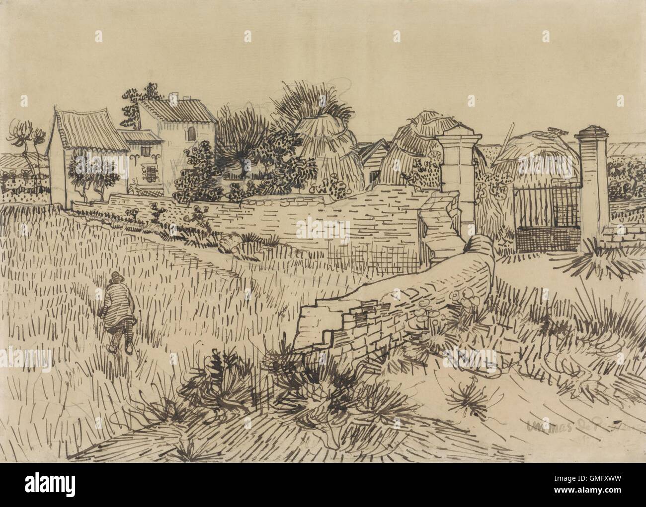 Ferme en Provence, par Vincent van Gogh, ch. 1888 Néerlandais, dessin, crayon, plume et encre sur papier. Dessiné avec van Gogh rythmique caractéristique de marques (BSLOC 2016 2 301) Banque D'Images