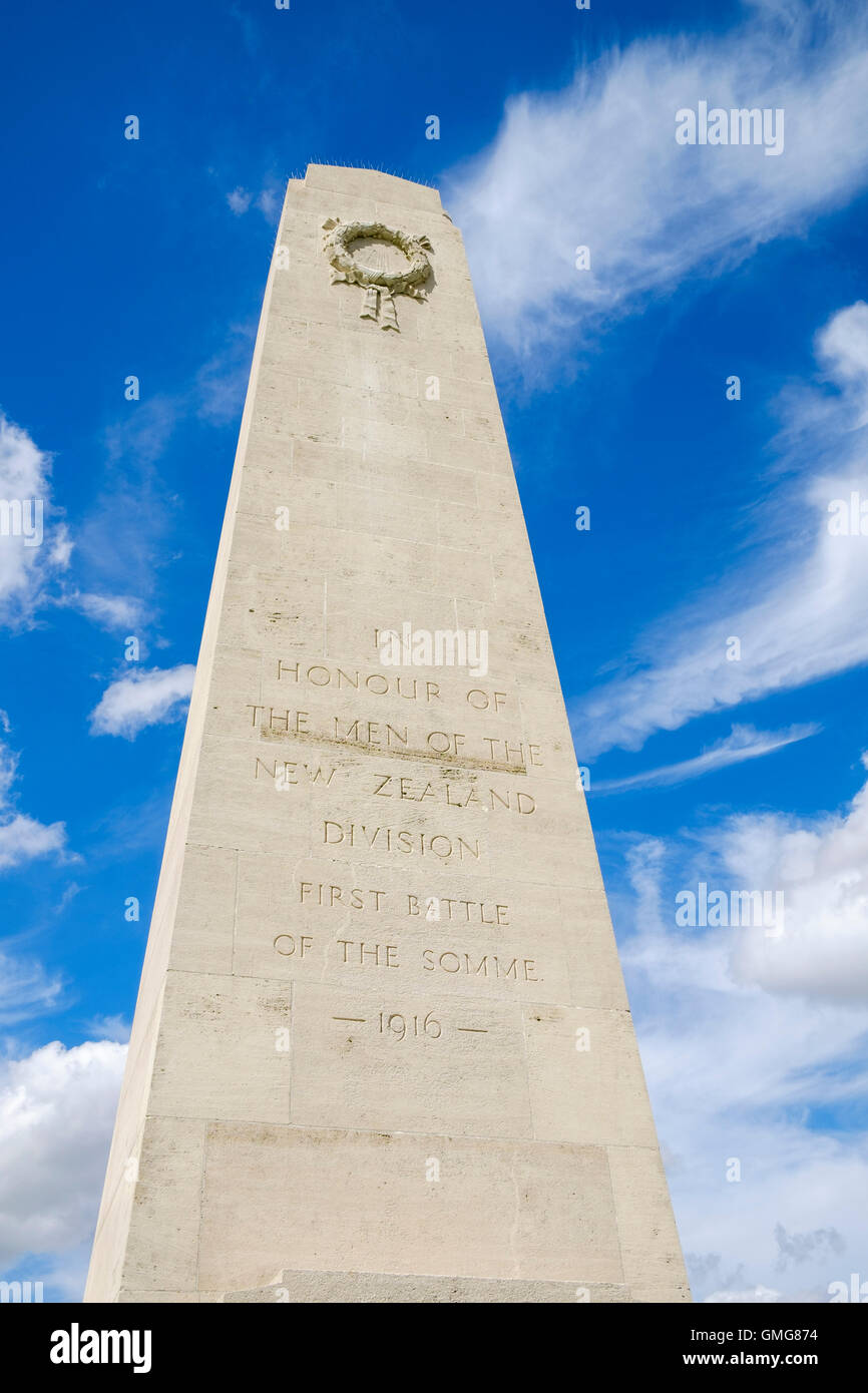 Le New Zealand National Memorial a été érigé sur l'objectif acquise par la division néo-zélandaise durant la bataille de la Somme Banque D'Images