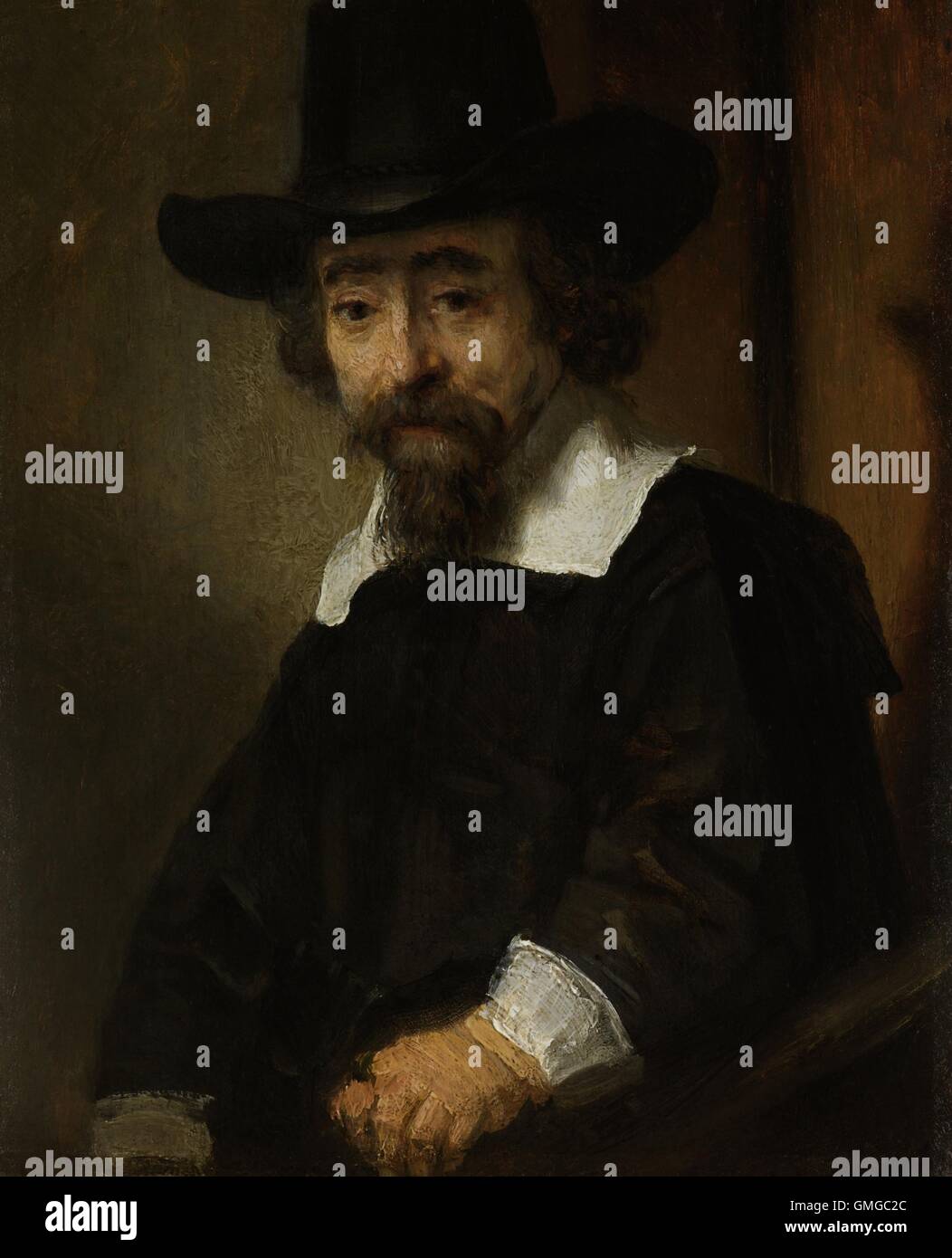 Portrait d'un homme, qu'on croit être le Dr Ephraim Bueno, de Rembrandt, 1645, la peinture hollandaise, huile sur panneau. La famille de Bueno était une dynastie médical juif expulsé d'Espagne en 1492 (BSLOC 2016 3 13) Banque D'Images