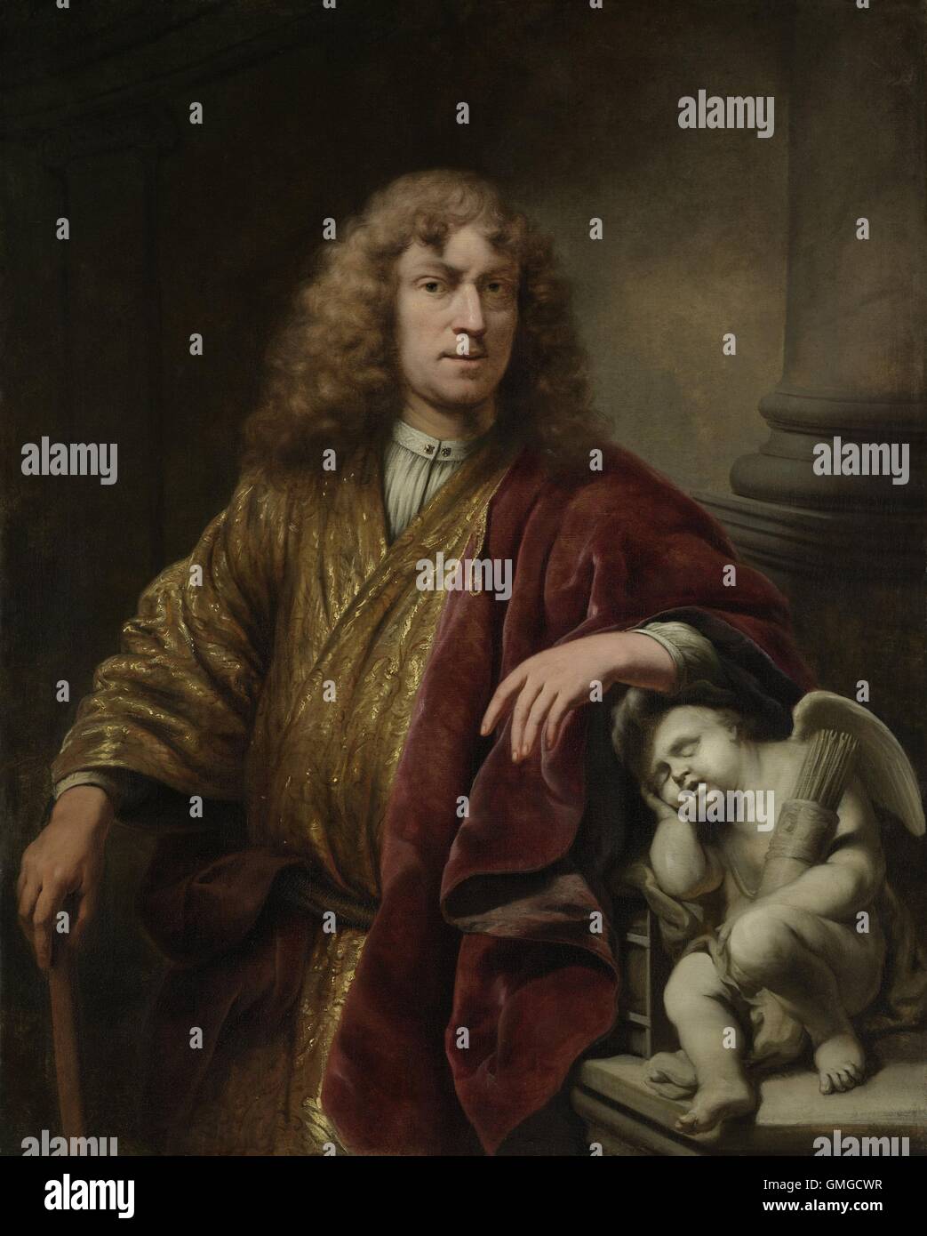 Autoportrait, par Ferdinand Bol, 1669, la peinture hollandaise, huile sur toile. Peint à l'occasion du second mariage du bol, le coin chambre Cupidon fait référence à la chasteté et l'élévation de l'amour spirituel (BSLOC 2016 3 50) Banque D'Images Autoportrait, par Ferdinand Bol, 1669, la peinture hollandaise, huile sur toile. Peint à l'occasion du second mariage du bol, le coin chambre Cupidon fait référence à la chasteté et l'élévation de l'amour spirituel (BSLOC 2016 3 50) Banque D'Images