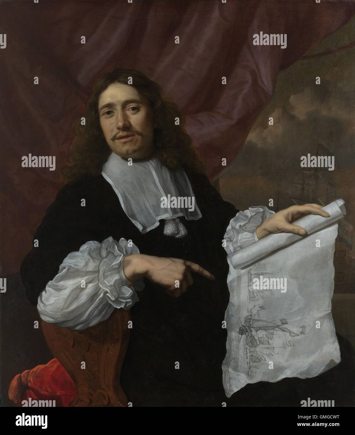 Peintre Willem van de Velde II, par Lodewijk van der Helst, 1660-72, la peinture hollandaise, huile sur toile. Van der Velde, un peintre de marine, est titulaire d'un dessin d'un BSLOC_(bataille de la mer 2016_3_51) Banque D'Images