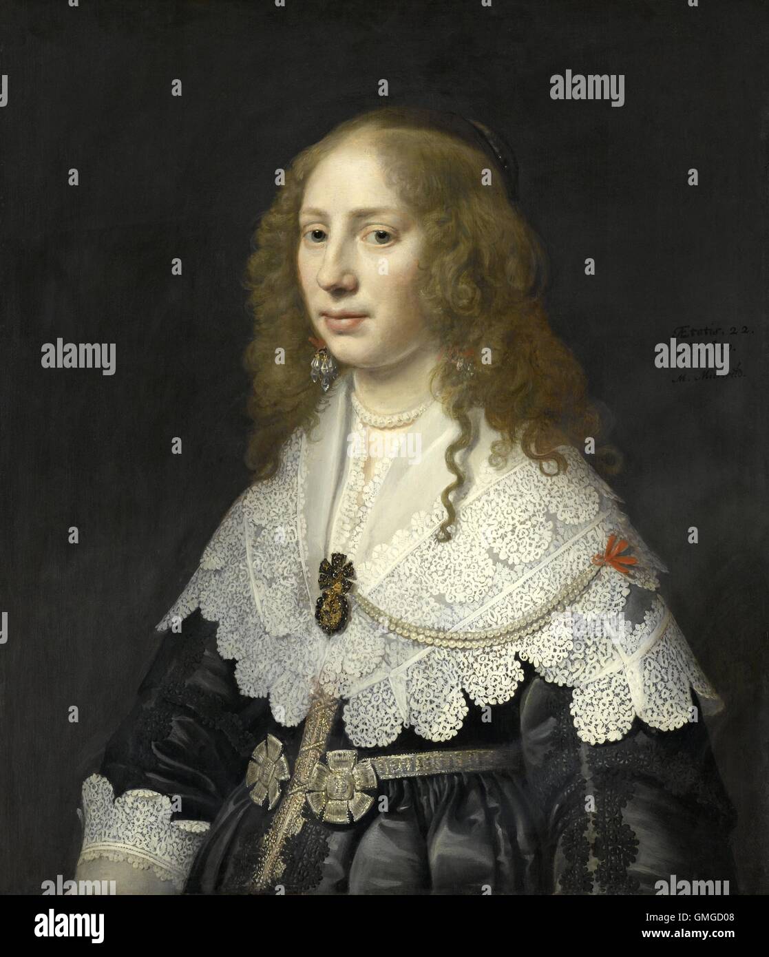 Aegje Hasselaer, épouse de Henrick Hooft, par Michiel Jansz van Mierevelt, 1640, peinture à l'huile hollandais. L'artiste décrit les détails de son superbe dentelle, perles, rubans et bijoux (BSLOC 2016 3 68) Banque D'Images Aegje Hasselaer, épouse de Henrick Hooft, par Michiel Jansz van Mierevelt, 1640, peinture à l'huile hollandais. L'artiste décrit les détails de son superbe dentelle, perles, rubans et bijoux (BSLOC 2016 3 68) Banque D'Images