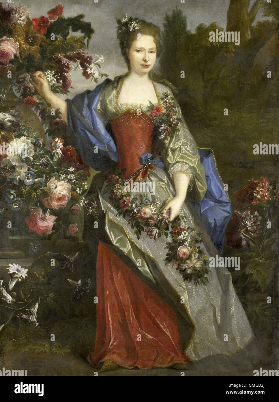 Portrait d'une femme, comme la flore, par l'école de Nicolas de Largilliere, 1690-1740, peinture à l'huile. Selon la tradition cette Banque D'Images Portrait d'une femme, comme la flore, par l'école de Nicolas de Largilliere, 1690-1740, peinture à l'huile. Selon la tradition cette Banque D'Images