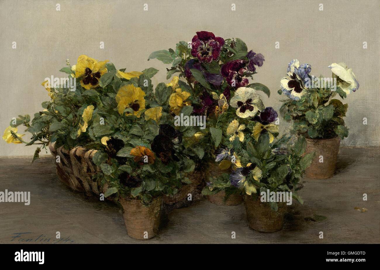 Pensées, par Henri Fantin-Latour, 1874, la peinture française, huile sur toile. Cette nature morte est l'un des trente-et-une des compositions de fleurs et de fruits produits dans 1874 Fantin-Latour (BSLOC_2016_5_199) Banque D'Images