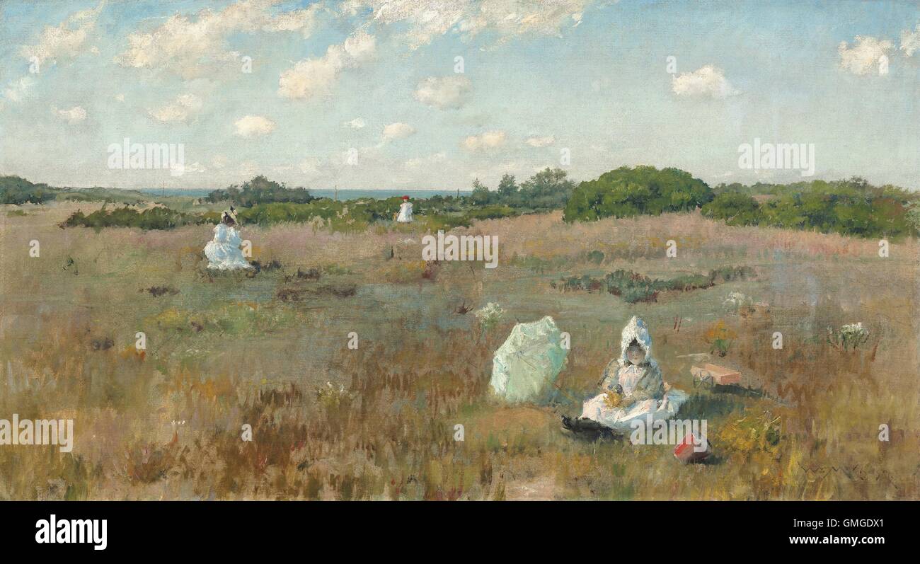 Recueillir des fleurs d'automne, par William Merritt Chase, 1894-1895, peinture impressionnisme américain, huile sur toile. Les filles dans le paysage sont les filles de l'artiste (BSLOC 2016 5 215) Banque D'Images