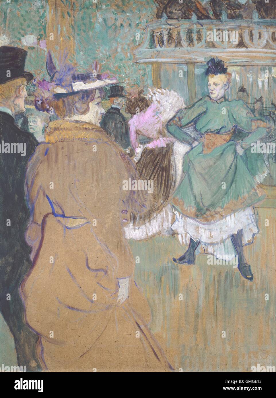 Quadrille au Moulin Rouge, par Henri de Toulouse-Lautrec, 1892, Français le postimpressionnisme peinture, huile sur carton. Le cabaret a ouvert ses portes en 1889, ce qui permet aux gens de tous les milieux de vie de mélanger dans le quartier branché de Montmartre. Quadrille était un BSLOC p (2016 5 248) Banque D'Images
