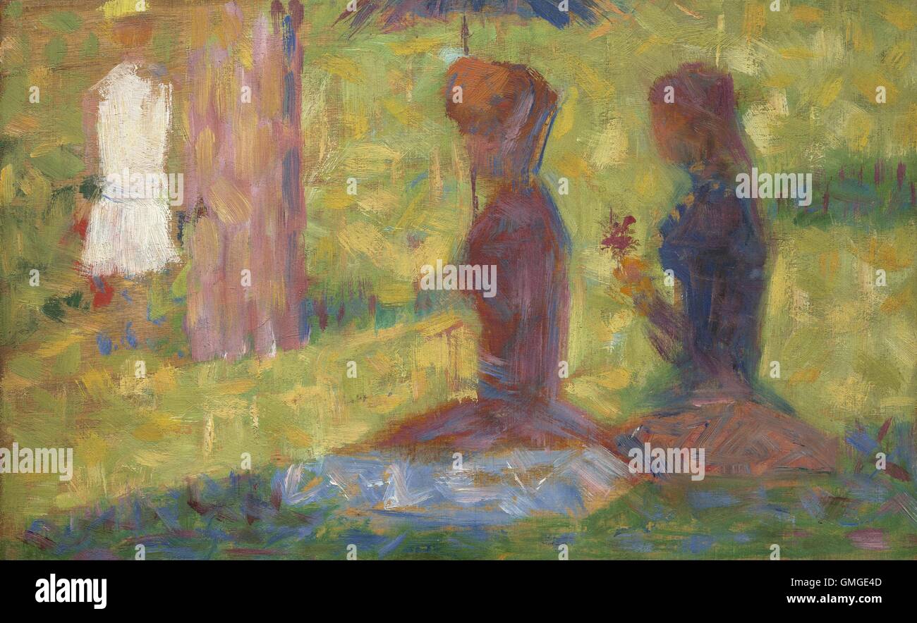 Etude pour 'la Grande Jatte", par Georges Seurat, 1884-1885, le français postimpressionnistes peinture, huile sur toile. Pinceau impressionniste Seurat utilisée dans cette étude, mais peint sa toile monumentale dans le resserrement, point-comme dabs de peinture, le pointillisme technique (BSLOC 2016 5 282) Banque D'Images