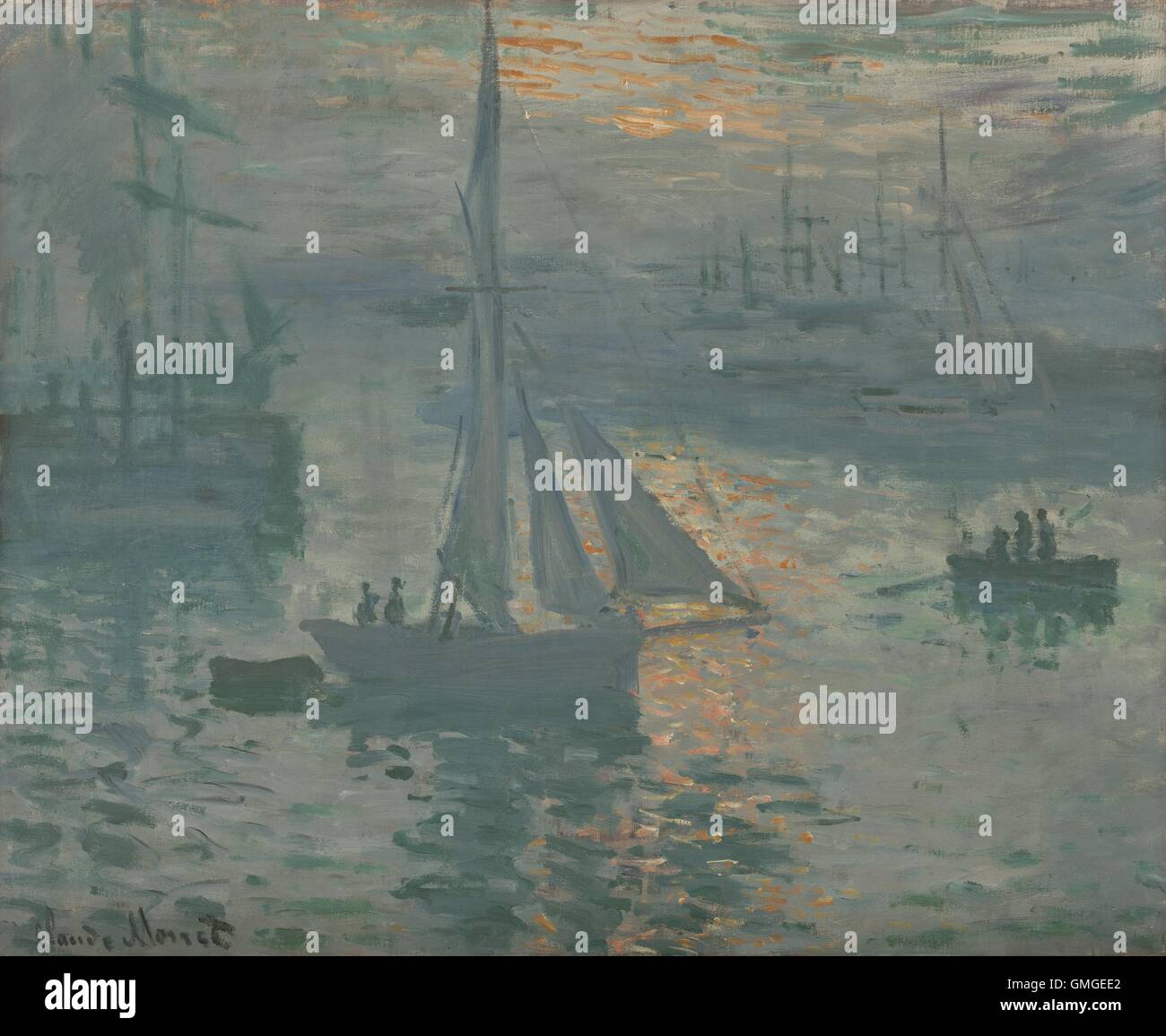 Sunrise (Marine), par Claude Monet, 1873-1874, la peinture impressionniste français, huile sur toile. Claude Monet peint le port côtier Banque D'Images