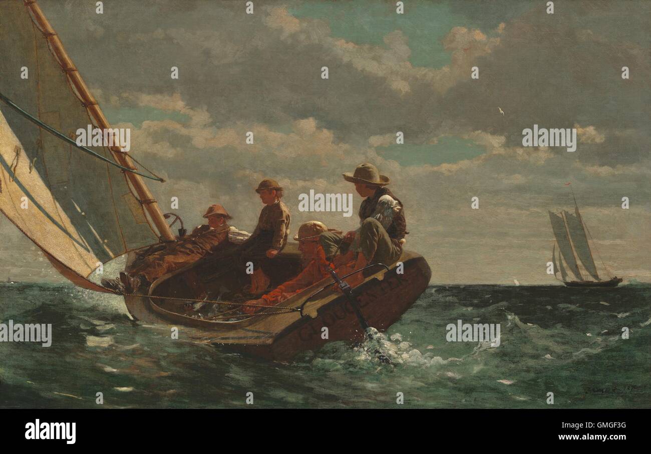 Breezing Up (un bon vent), par Winslow Homer, 1873-76, American peinture, huile sur toile. Un homme, trois garçons, et leurs prises dans un catboat couper à travers l'eau près de Gloucester, Massachusetts (BSLOC 2016 6 46) Banque D'Images