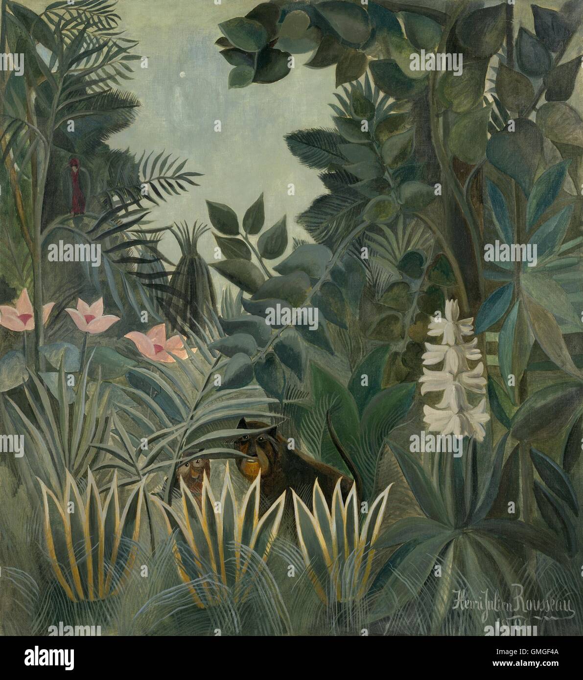 La Jungle équatoriale, par Henri Rousseau, 1909, la peinture française, huile sur toile. Henri Rousseau a été commis au service interurbain à Paris où il a pris sa retraite à l'âge de 49 ans pour devenir un artiste à plein temps. Ses œuvres, peint dans un style primitif, ont été admirés par Avant-gua (BSLOC 2016 6 54) Banque D'Images
