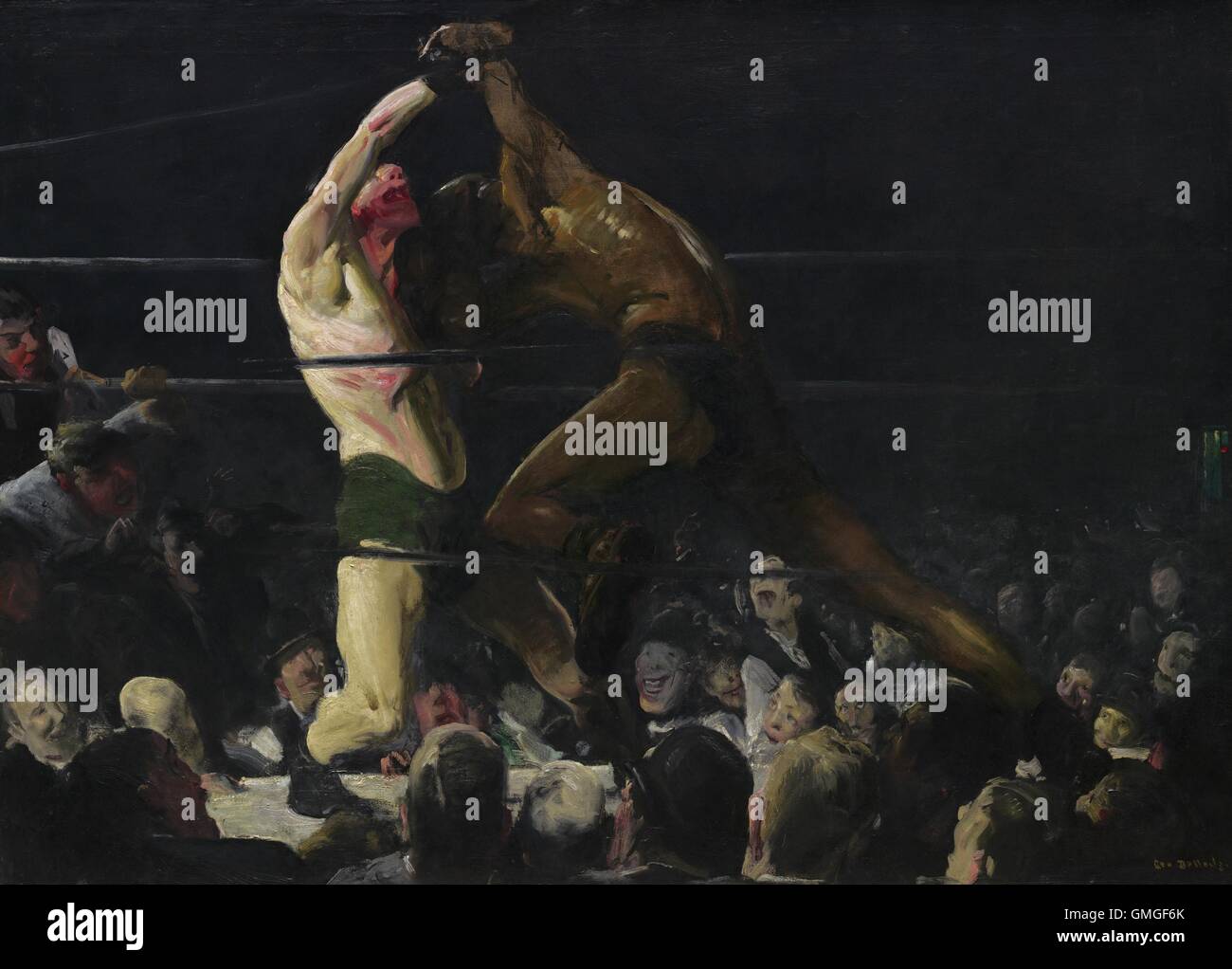 Les deux membres de ce club, par George Bellows, 1909, American peinture, huile sur toile. Peinture représente un match sportif interracial, avec un boxer blanc combat une afro-américaine. La popularité de ces correspondances ont été alimentée par les préjugés raciaux, qui culminera avec BSLOC  2016 (6 85) Banque D'Images