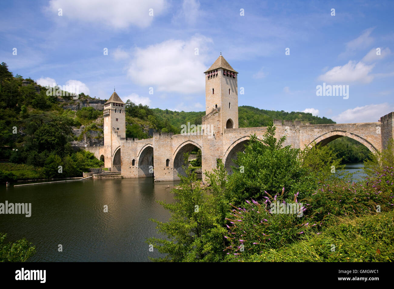 La rivière Lot, Cahors, Lot, 46, Midi Pyrénées, Sud Ouest, France, Europe Banque D'Images