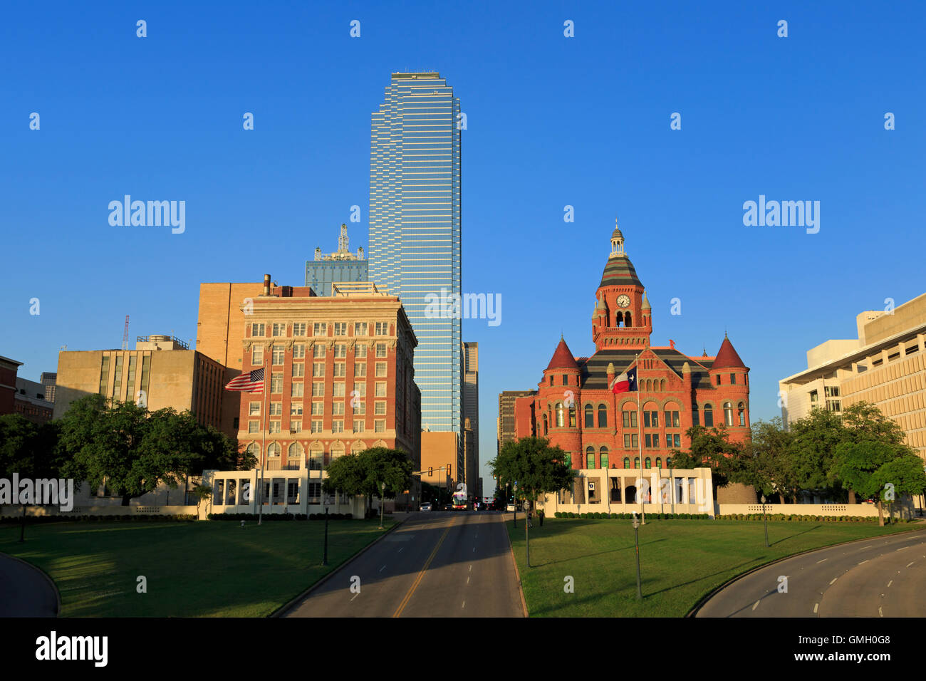 La banque d'Amérique & Dealey Plaza, Dallas, Texas, USA Banque D'Images