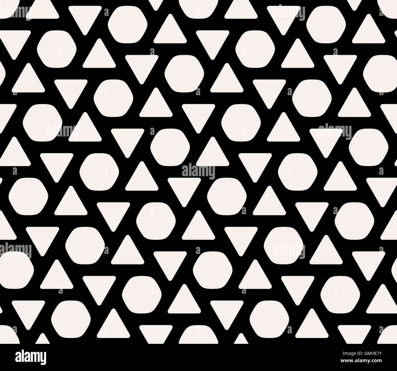 Seamless Vector Black & White Triangles arrondis et motif cercles hexagonaux Illustration de Vecteur