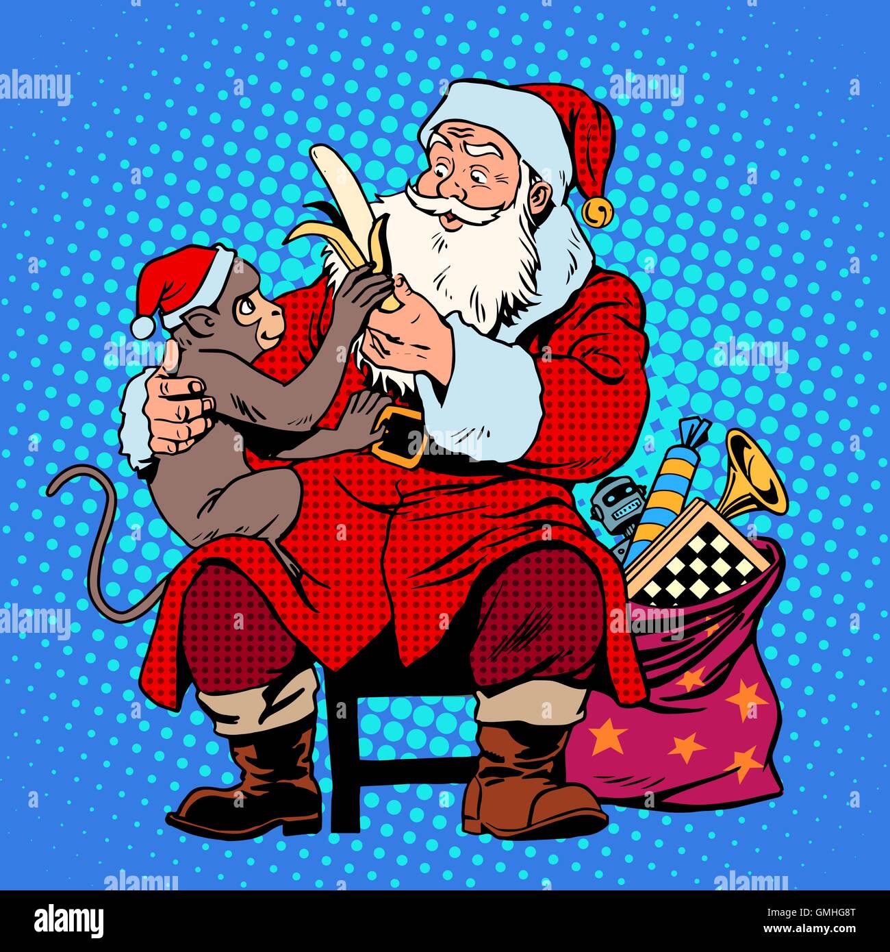 Père Noël Nouvel an 2016 symbole de singe Illustration de Vecteur