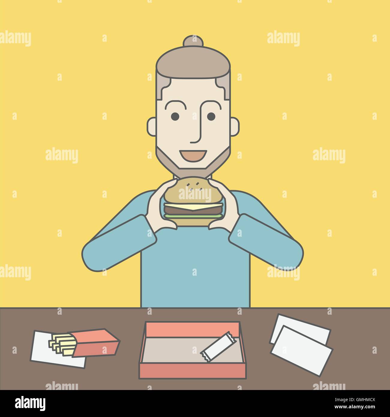 Man eating hamburger. Illustration de Vecteur
