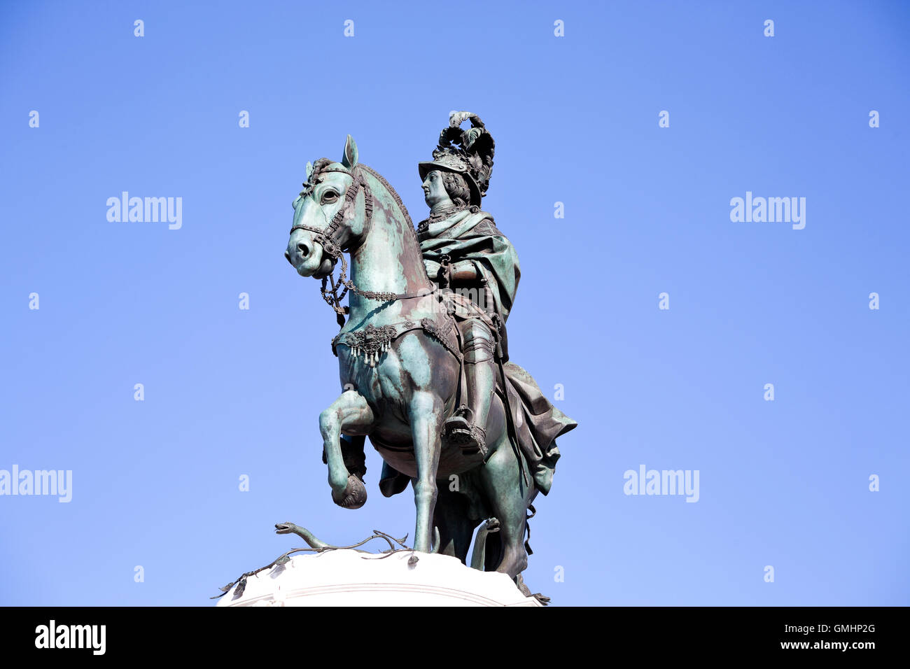 Vue du roi Dom Jose statue équestre en place du Commerce, à Lisbonne, Portugal Banque D'Images