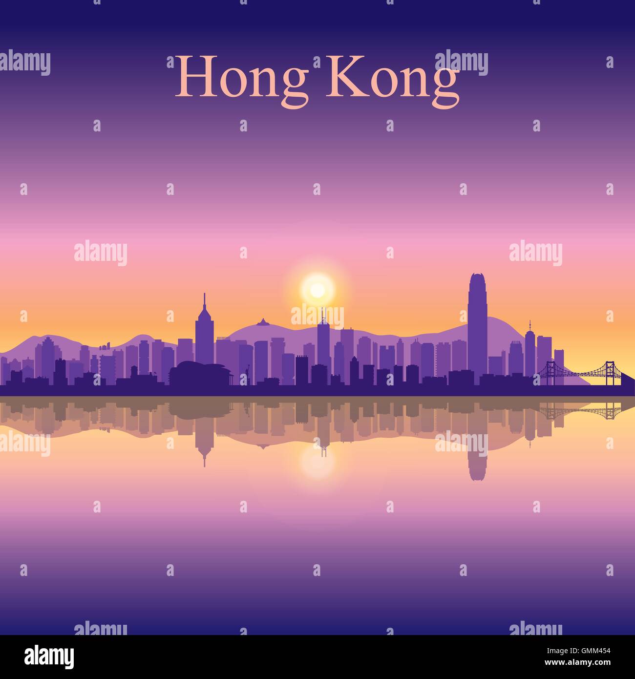 Hong Kong city skyline silhouette background Illustration de Vecteur