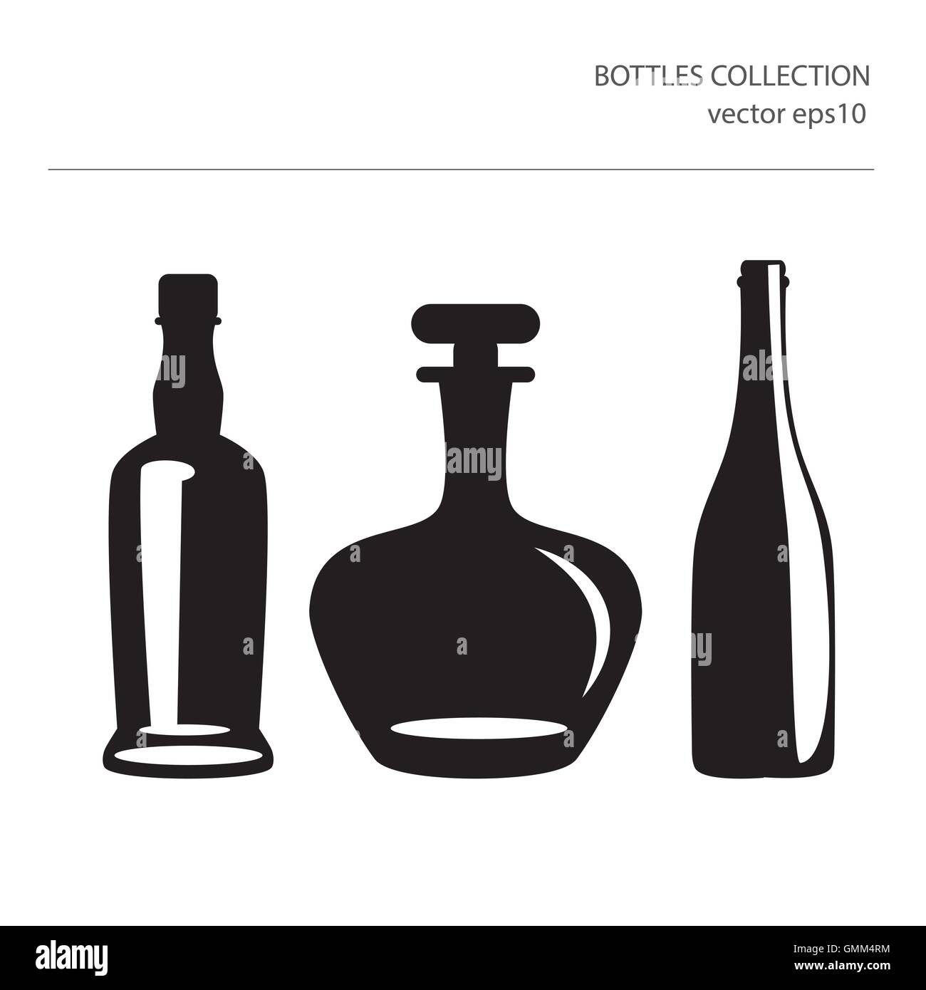 Différentes icônes de silhouettes de bouteilles Illustration de Vecteur