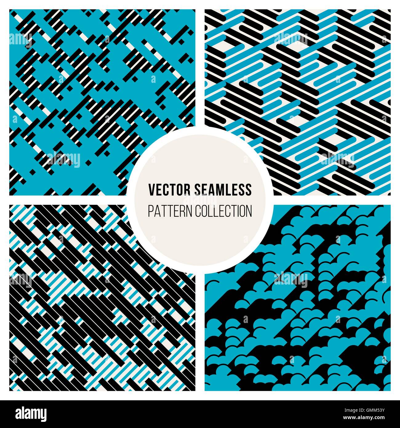 Seamless Vector Black Blanc Bleu motif de lignes parallèles au hasard Illustration de Vecteur