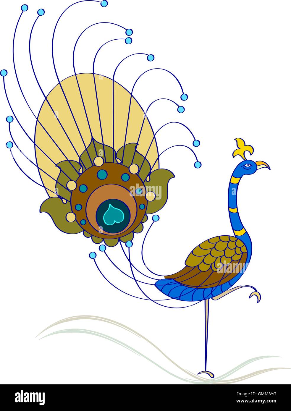 Peacock dessiné à la main artistique Illustration de Vecteur
