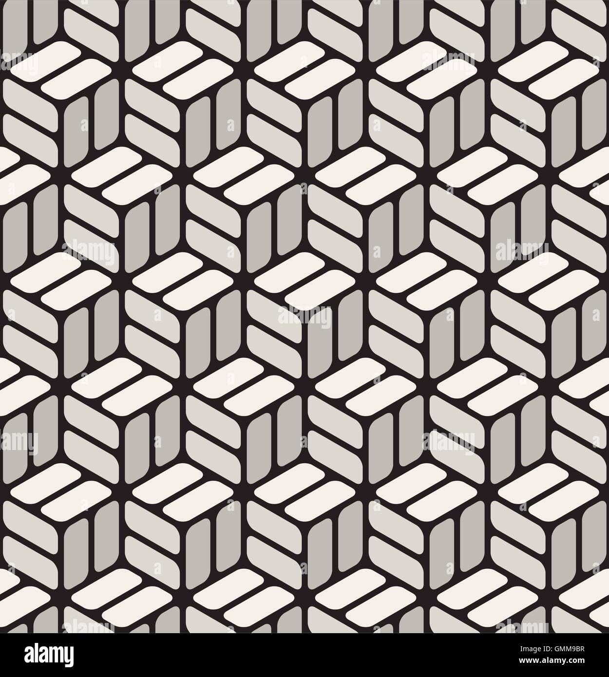 Seamless Vector Black & White Cubes Rectangles à coins arrondis Motif de la chaussée Illustration de Vecteur