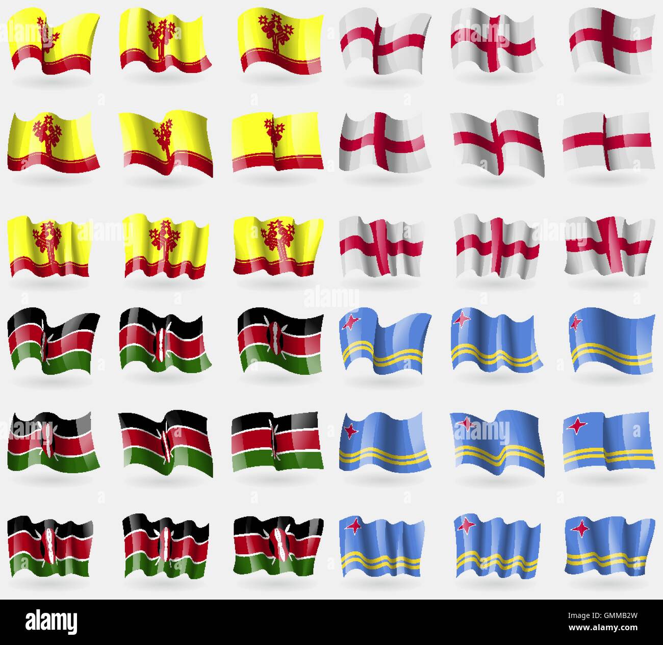 Tchouvache, Angleterre, Kenya, Aruba. Ensemble de 36 drapeaux des pays du monde. Vector Illustration de Vecteur