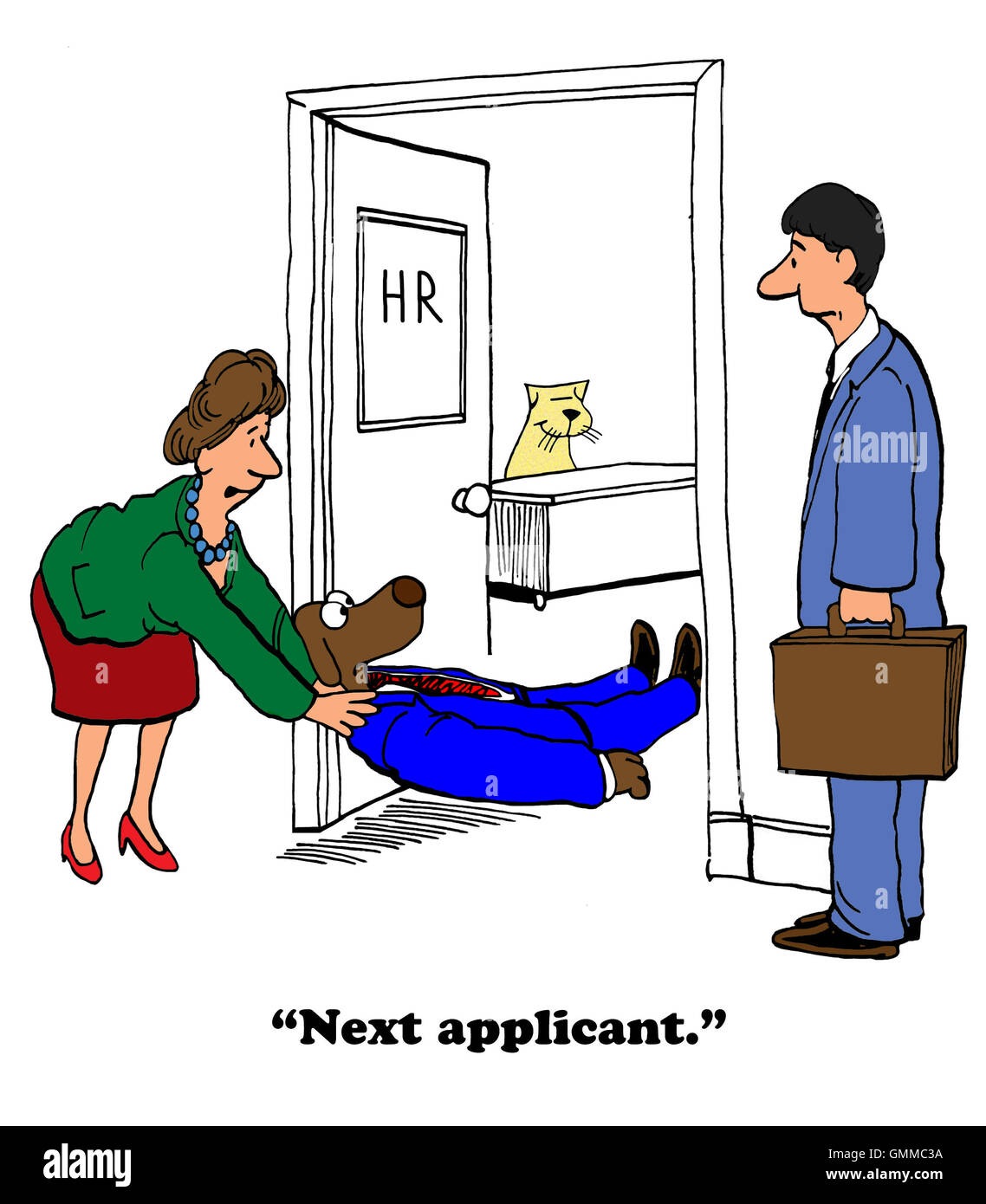 Business caricature montrant l'échec d'entrevue d'emploi. Banque D'Images