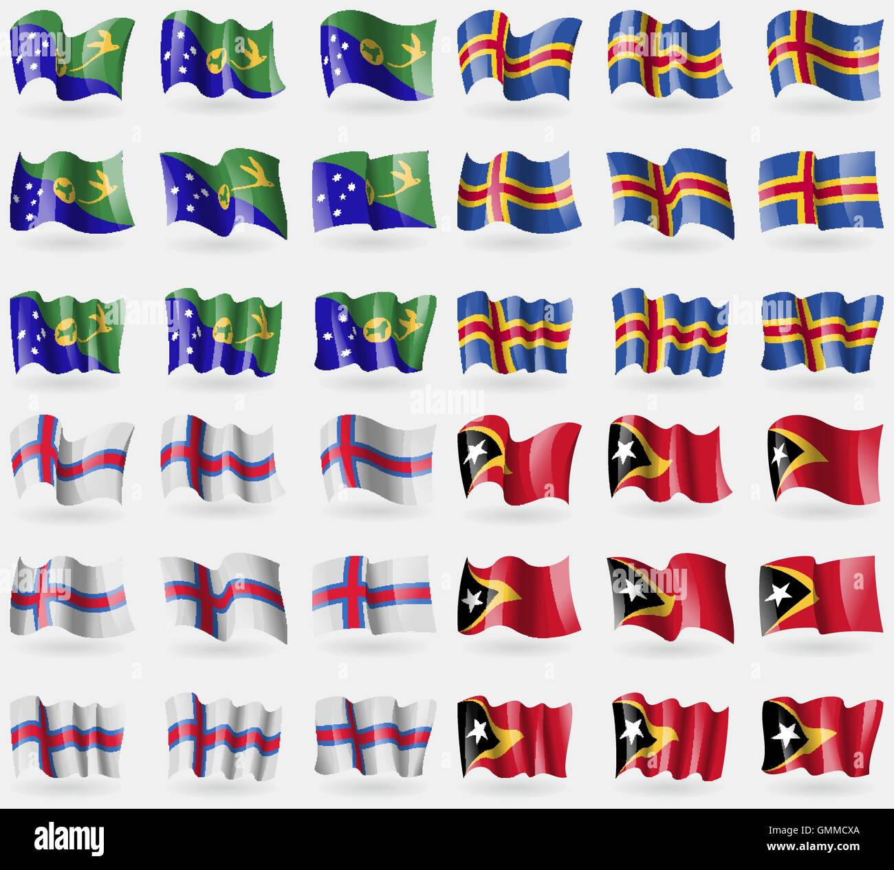 L'île Christmas, Aland, îles Féroé, au Timor oriental. Ensemble de 36 drapeaux des pays du monde. Vector Illustration de Vecteur