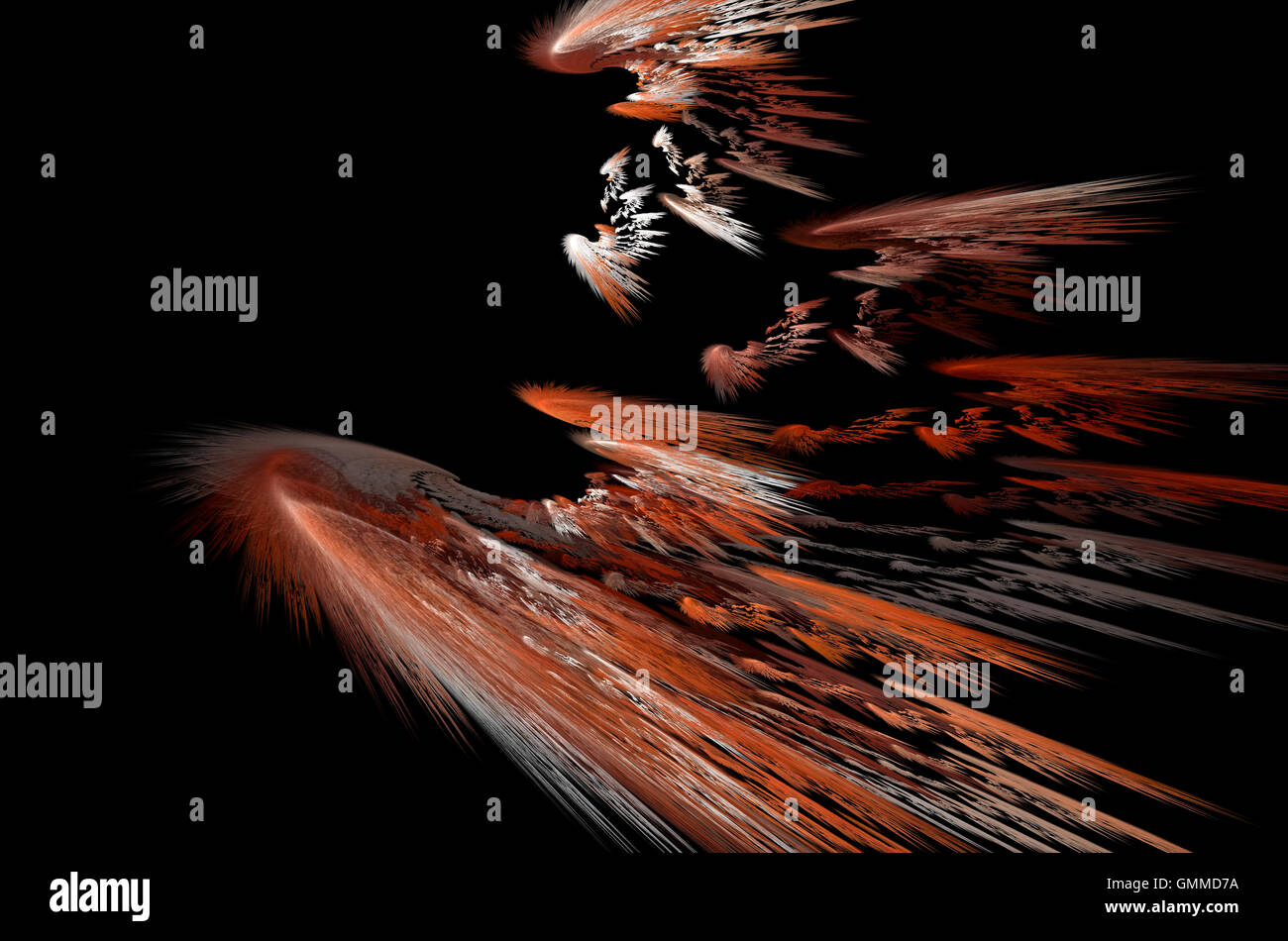 Les fractales, résumé les oiseaux en plein vol, sur un fond noir Banque D'Images