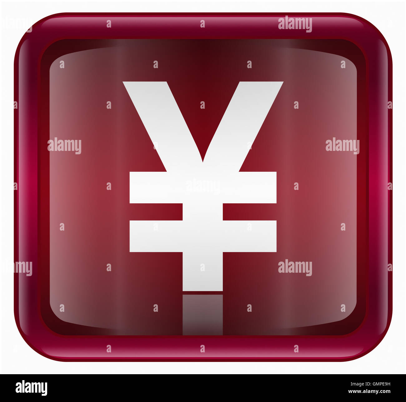 Icône Yen rouge foncé, isolé sur fond blanc Banque D'Images