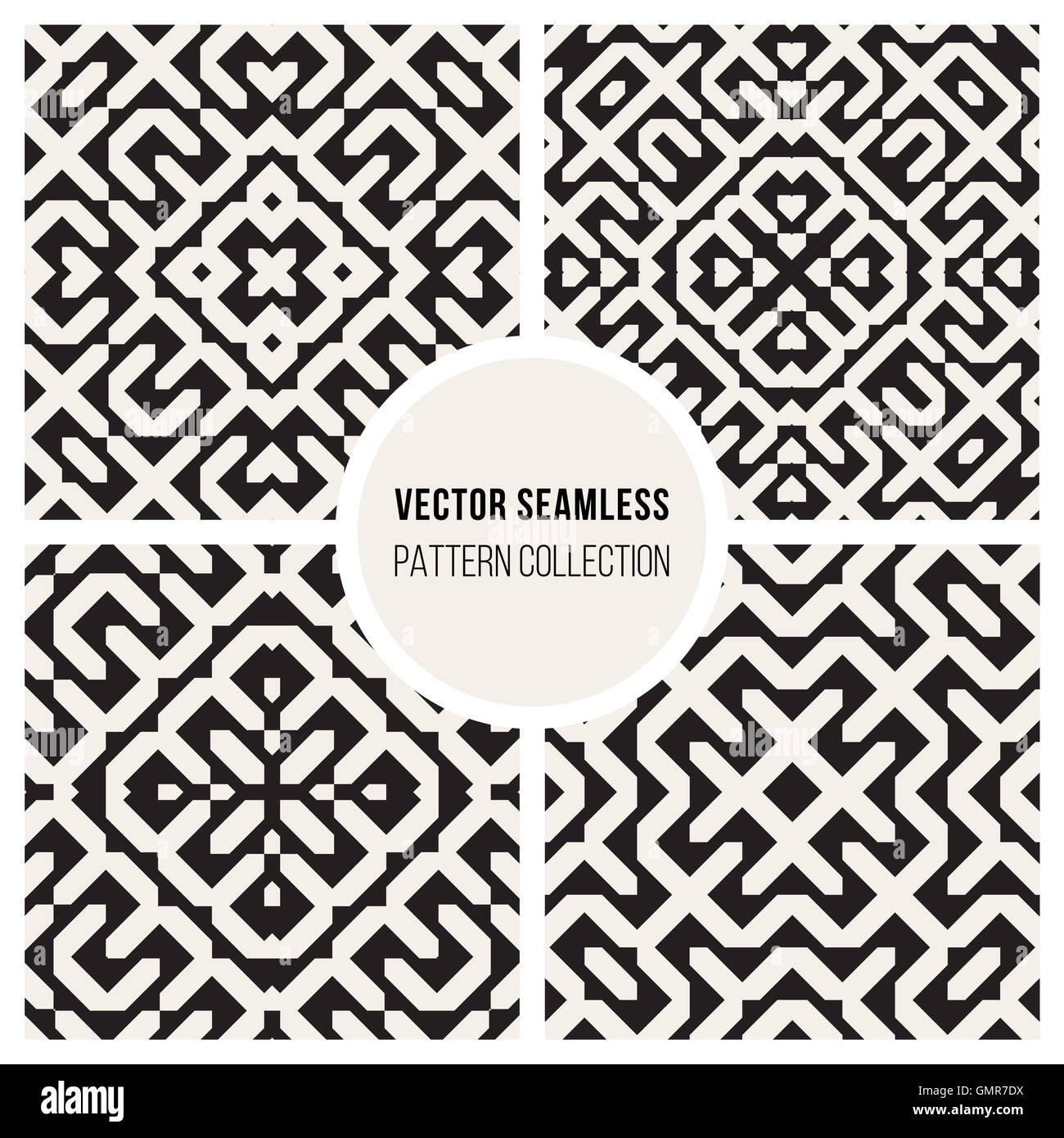 Ensemble de quatre noir et blanc transparent vecteur géométrique motif ethnique Blocs Illustration de Vecteur