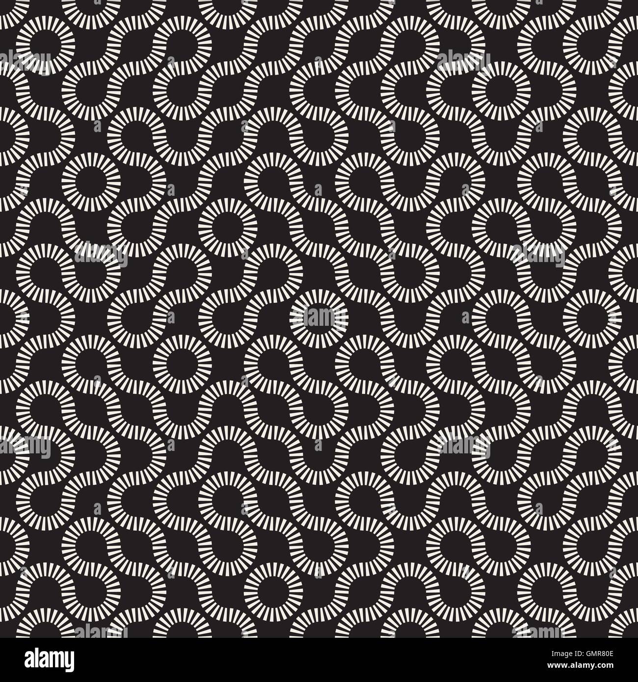 Seamless Vector noir et blanc Cercle arrondi Maze Dash Line Pattern Truchet Illustration de Vecteur