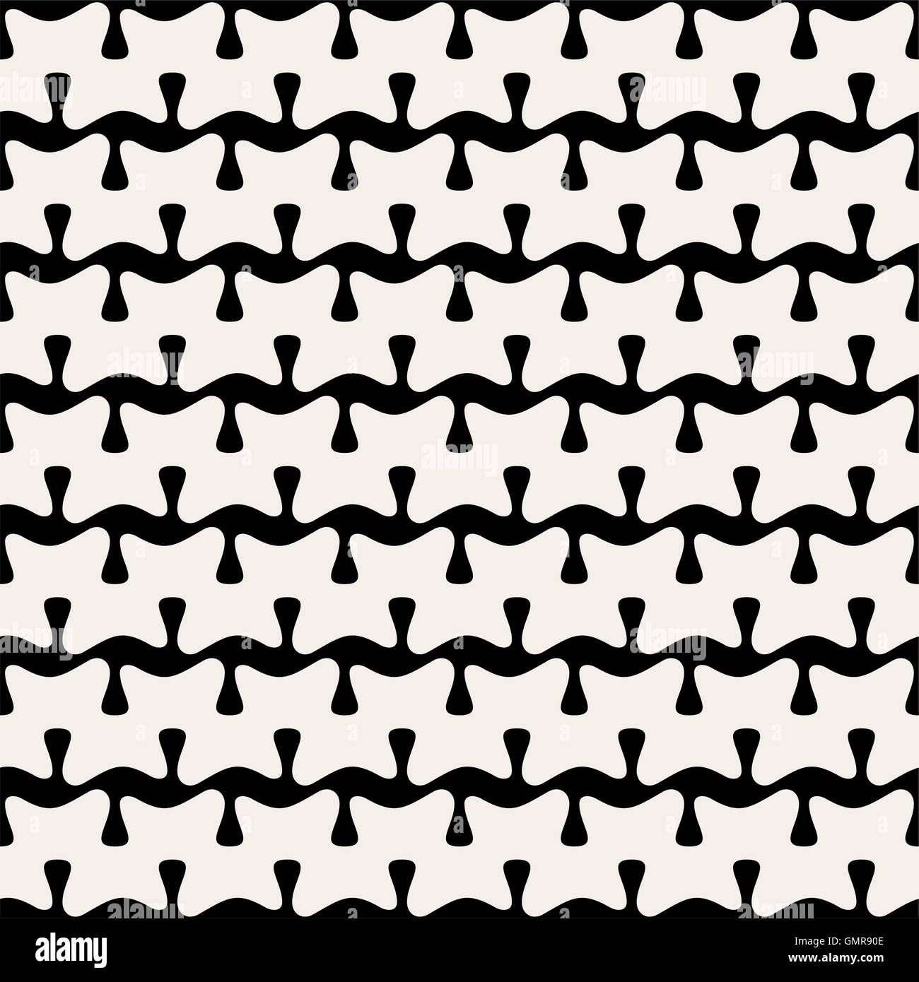 Seamless Vector Horizontal noir et blanc ligne arrondie Motif forme organique Illustration de Vecteur