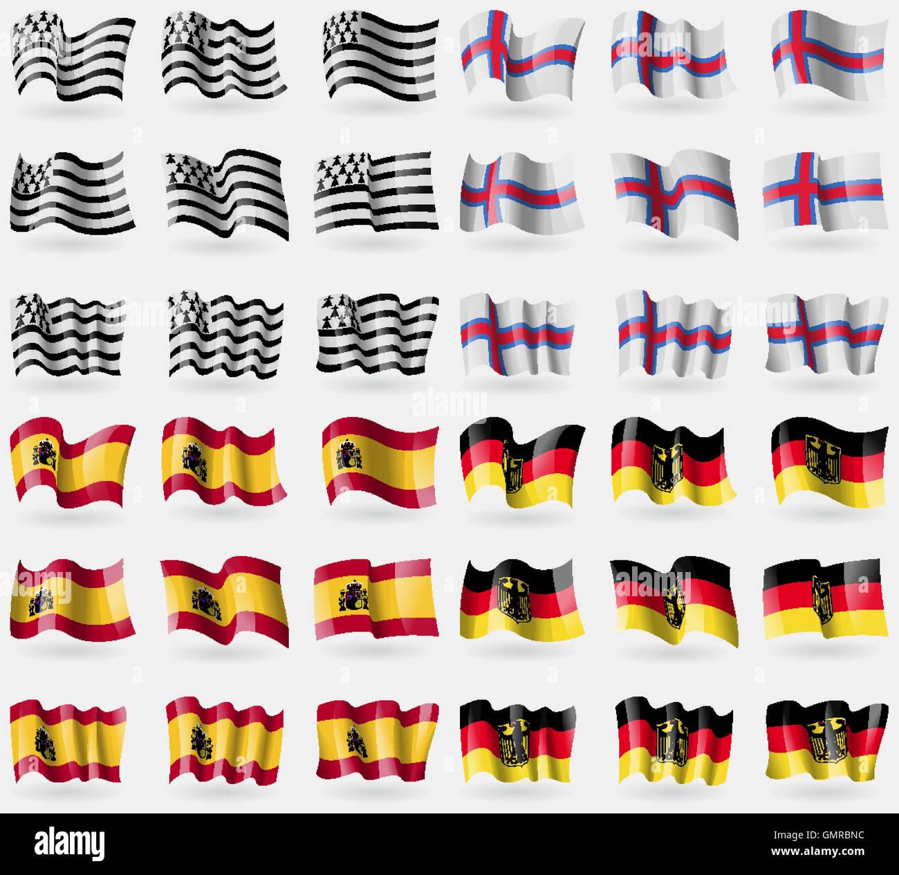 Bretagne, îles Féroé, de l'Espagne, l'Allemagne. Ensemble de 36 drapeaux des pays du monde. Vector Illustration de Vecteur
