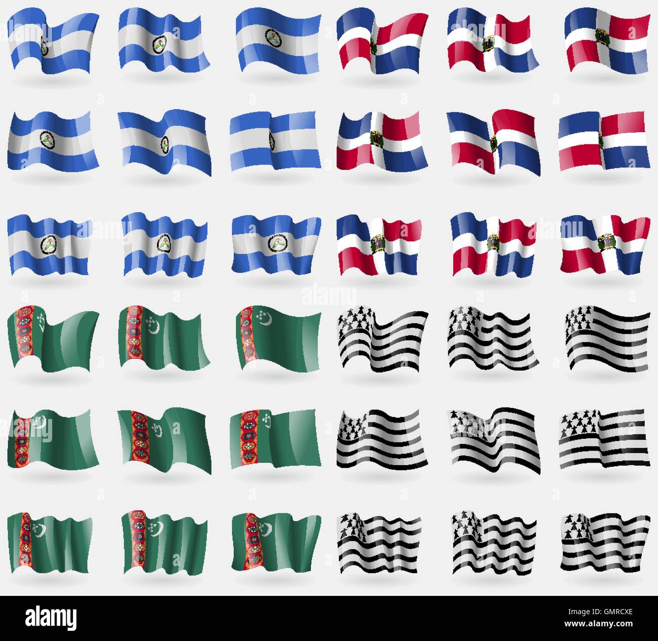 Le Nicaragua, la République dominicaine, le Turkménistan, la Bretagne. Ensemble de 36 drapeaux des pays du monde. Vector Illustration de Vecteur