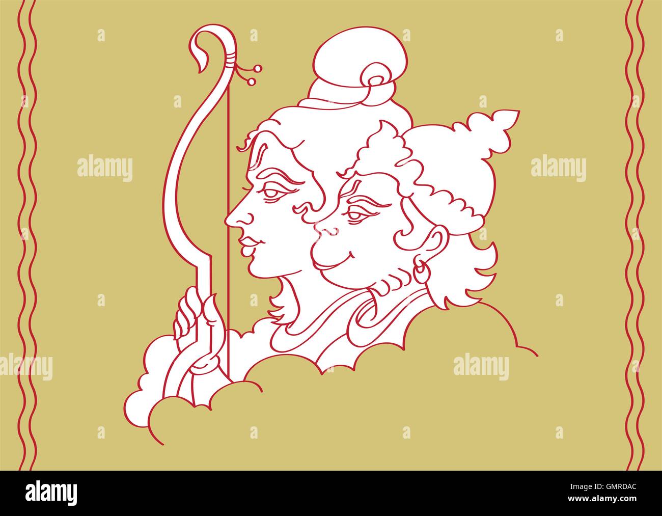 Le Seigneur Rama Avec Singe Singe Hanuman (Dieu) Illustration de Vecteur