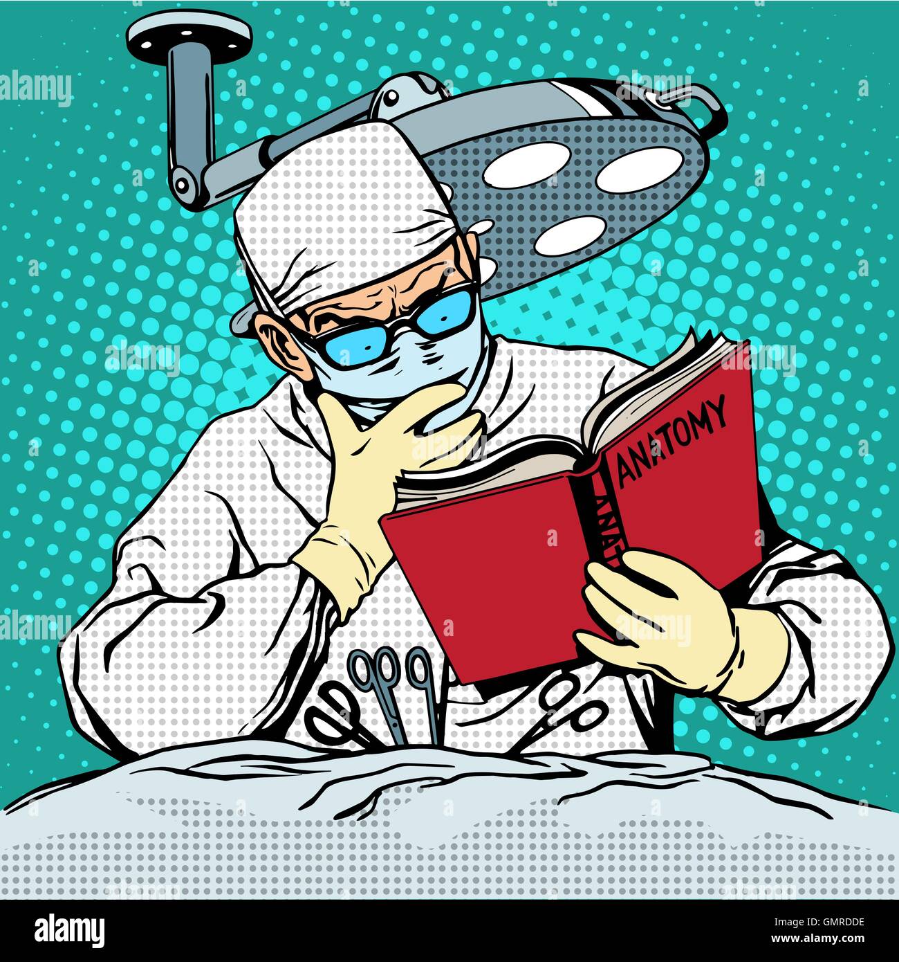 Le chirurgien avant l'intervention est la lecture de l'anatomie. Médecine et guérir Illustration de Vecteur