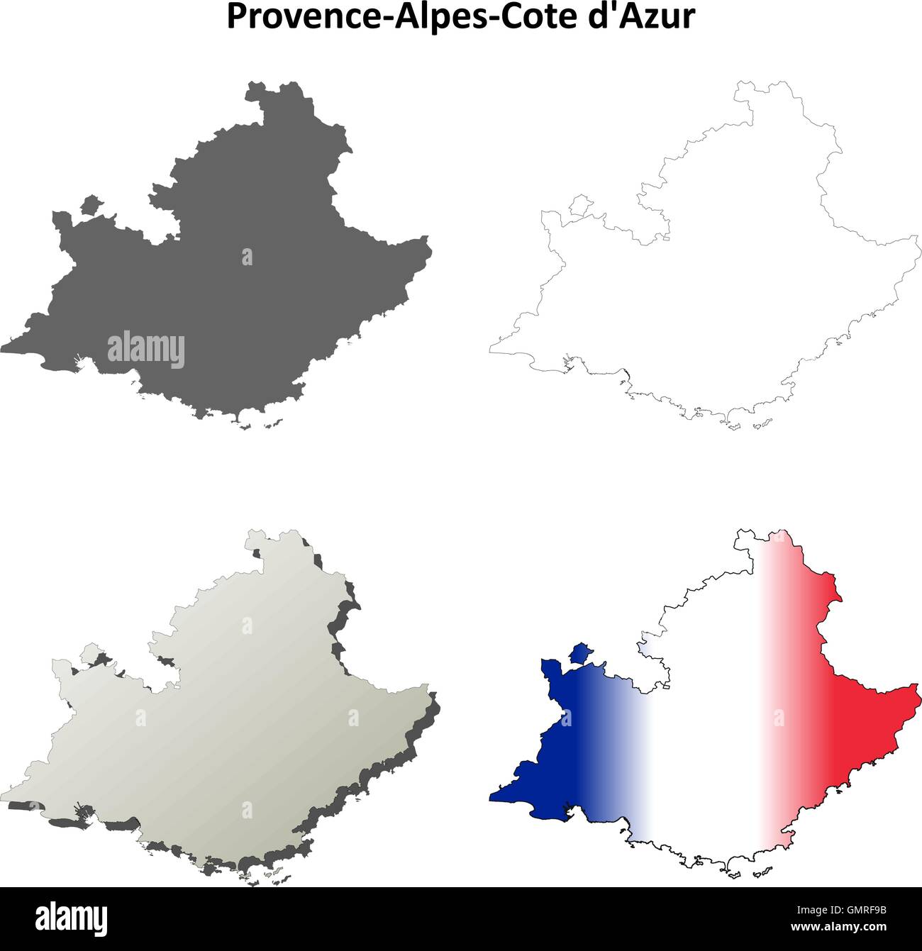Provence-Alpes-Cote d'Azur carte muette set Illustration de Vecteur