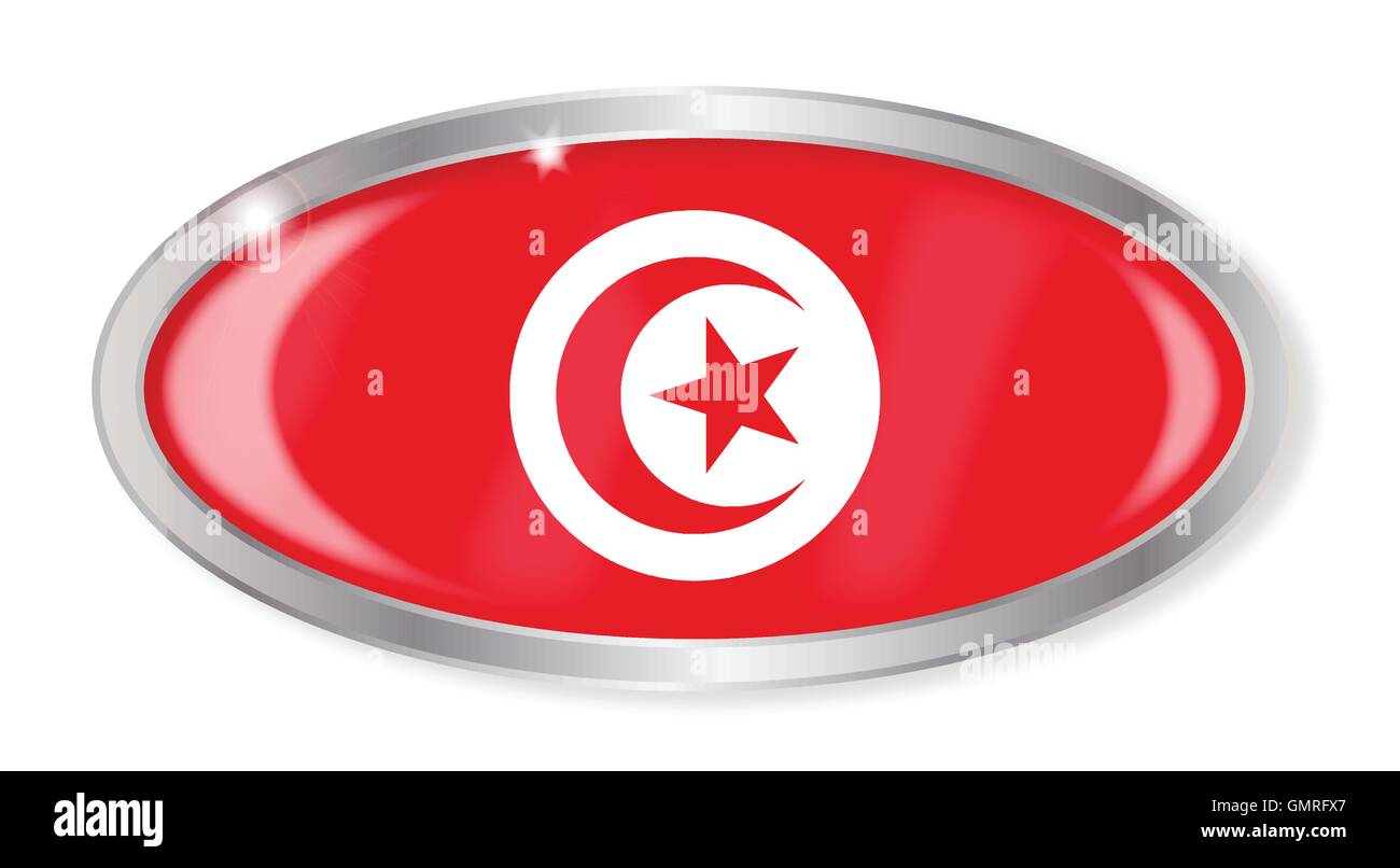 Drapeau Tunisie Bouton Ovale Illustration de Vecteur