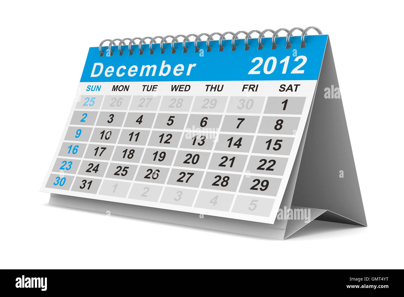 Calendrier de l'année 2012. Décembre. Image 3D isolés Banque D'Images