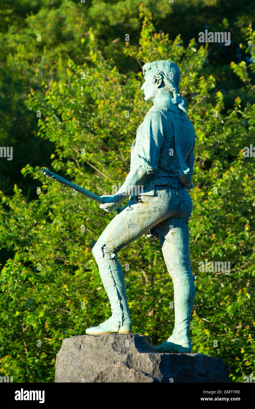 Le Capitaine Parker statue sur la bataille de Lexington Green, Green, Lexington, Massachusetts Banque D'Images