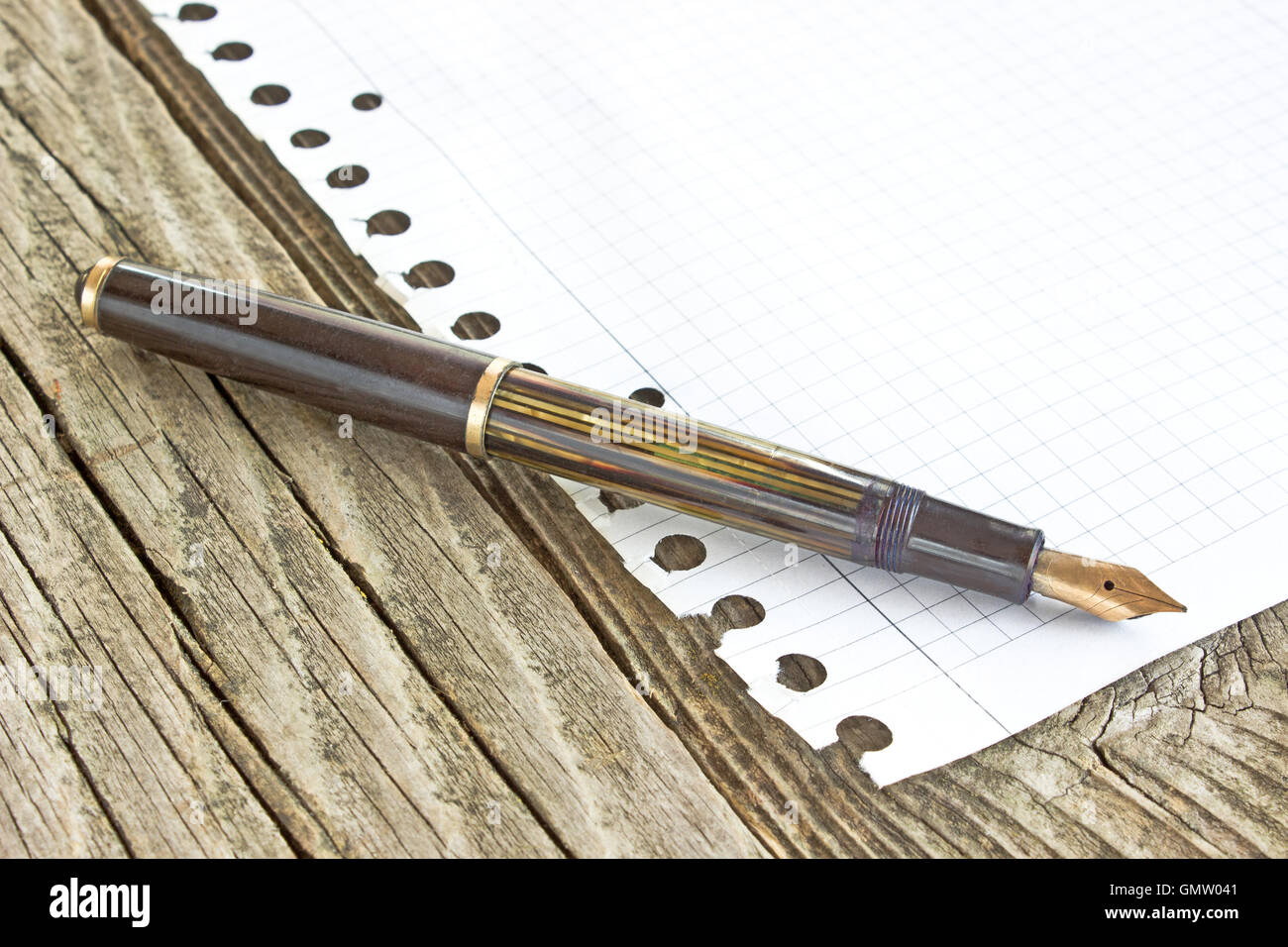 Vintage stylo plume sur fond de bois Banque D'Images