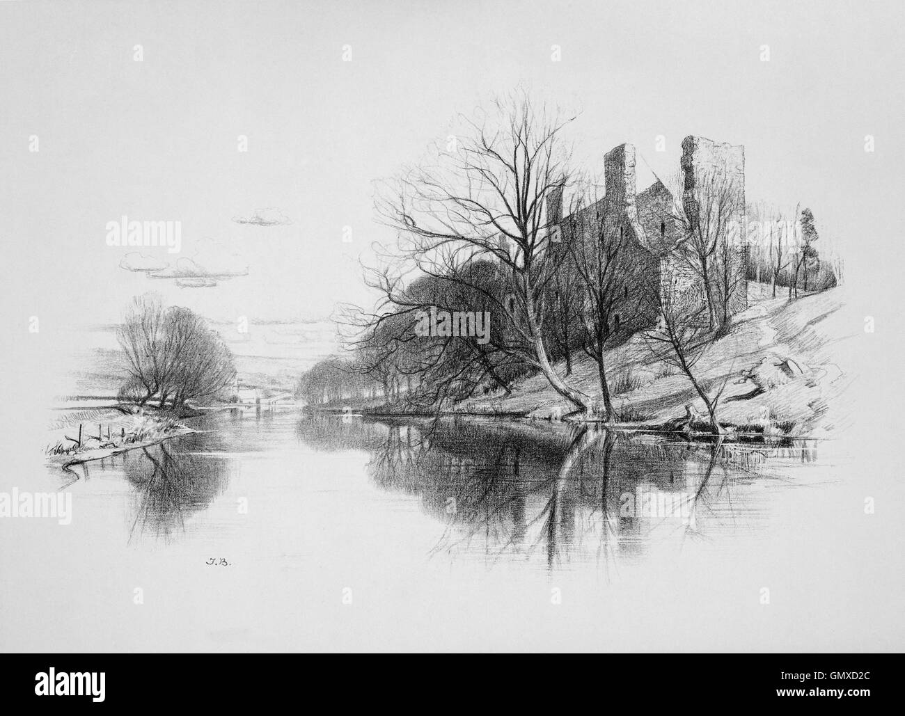 Hailes Castle est un château du 14ème siècle essentiellement sur la rivière Tyne, à environ un mille et demi au sud-ouest de East Linton, East Lothian, en Ecosse. (À partir de la 'Sketchs en East Lothian' par Thomas B. Blacklock...1892) Banque D'Images