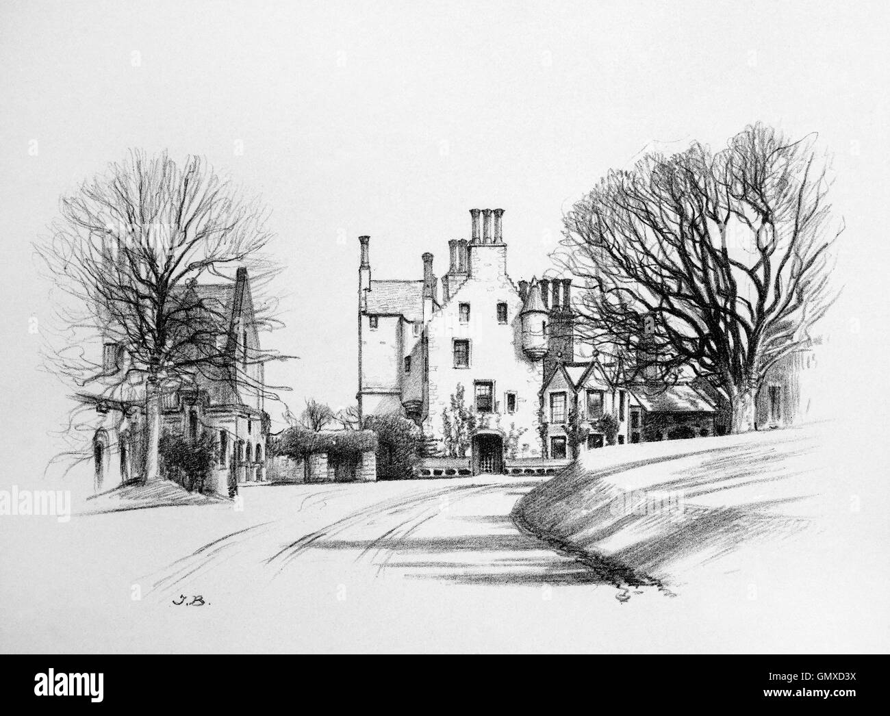 Château Luffness, aka Luffness House ou Aberlady château, est d'origine du 13ème siècle en Luffness, non loin d'Aberlady, dans la région de East Lothian, Ecosse. (À partir de la 'Sketchs en East Lothian' par Thomas B. Blacklock...1892) Banque D'Images