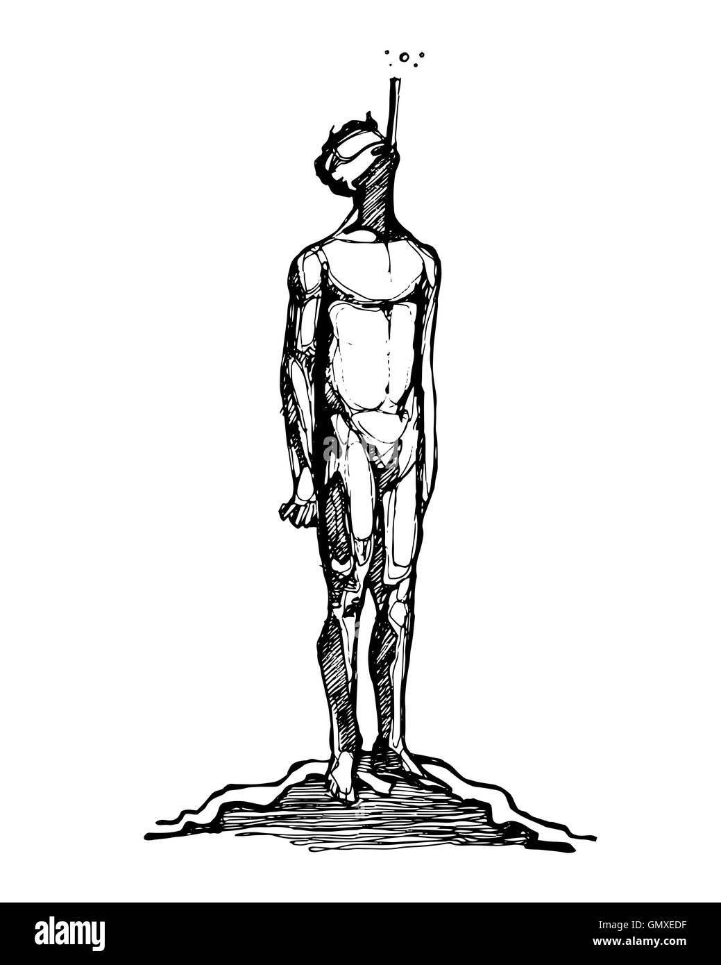 Illustration à la main ou d'un dessin d'un plongeur sous l'eau Banque D'Images