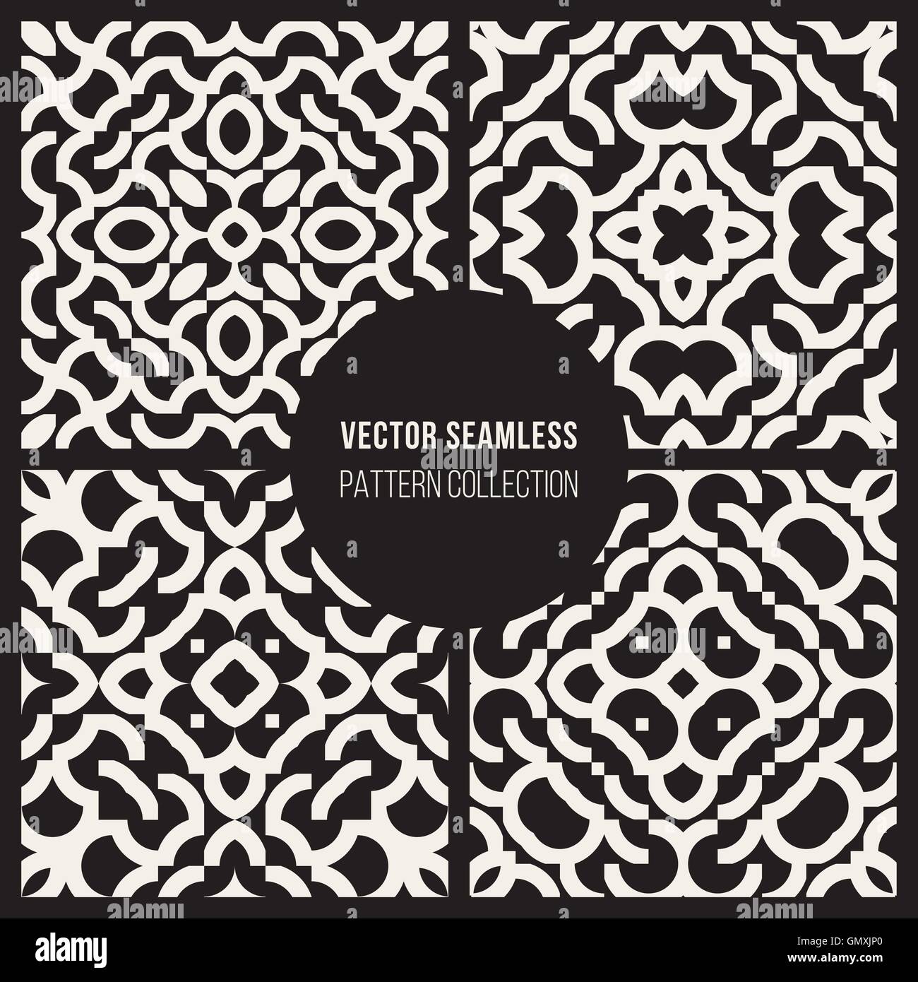 Ensemble de quatre Seamless Vector noir et blanc motifs géométriques ethniques Arcs arrondis Illustration de Vecteur